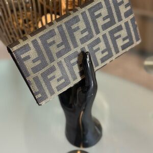 Fendi FF Logo Canvas Wallet in Brown and Black